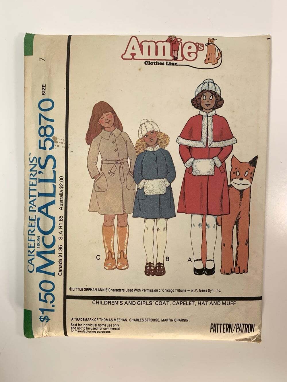 Annie Costume Girl’s Coat McCalls #5870 sewing pattern